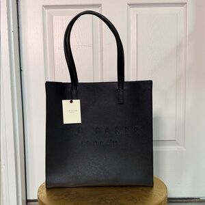 Ted Baker Black Embossed Logo Leather Tote